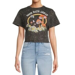 No Boundaries "Good Days Ahead" Girl Juniors 2X Boxy Crop Gray Graphic T-Shirt